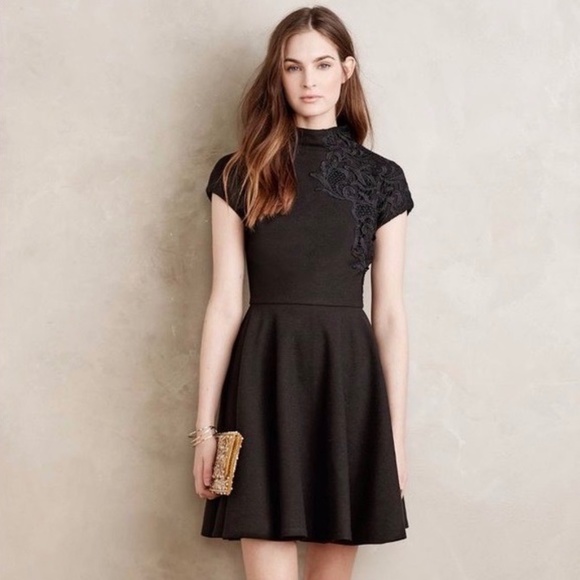 Anthropologie Dresses & Skirts - Anthropologie TRACY REESE Codetta Mockneck Black Lace Appliqué Dress ~ Size 0